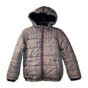 Tommy Hilfiger Boy's Puffer Jacket Size M 10/12 Gray Red Pockets Coat